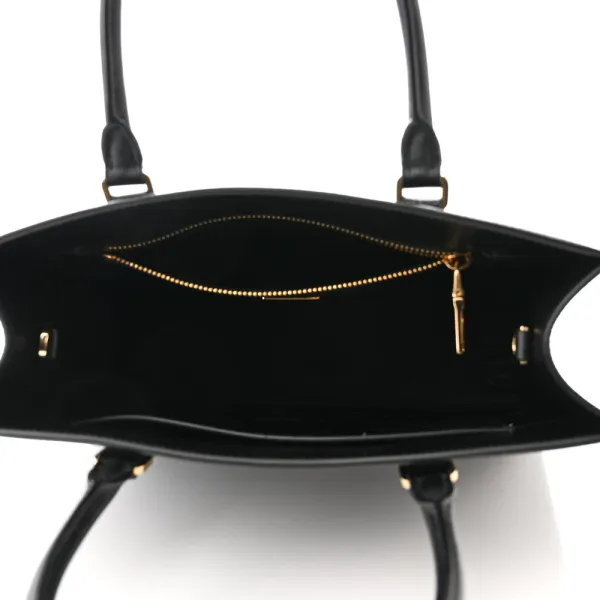 Prada Medium Lux Logo Embossed Shoulder Tote Handbag Black Saffiano Leather - Image 7