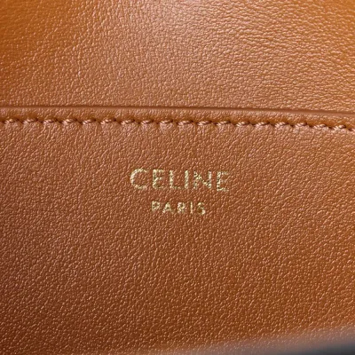 Celine Small Tabou Clutch on Strap Tan Triomphe Canvas & Calfskin Leather Gold Hardware