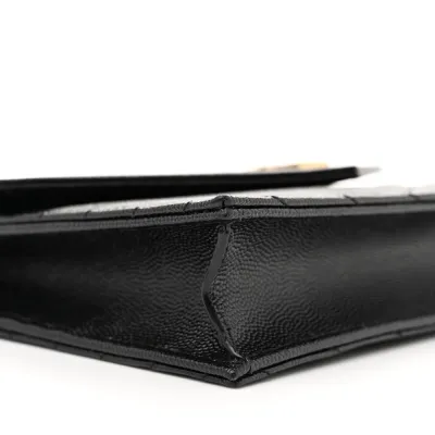 Saint Laurent Envelope Chain Wallet Black Chevron Monogram Grain De Poudre Matelasse Leather Gold Hardware