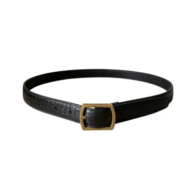 Saint Laurent Paved Buckle Belt In Black Calfskin With Gold/Silver Hardware 25mm