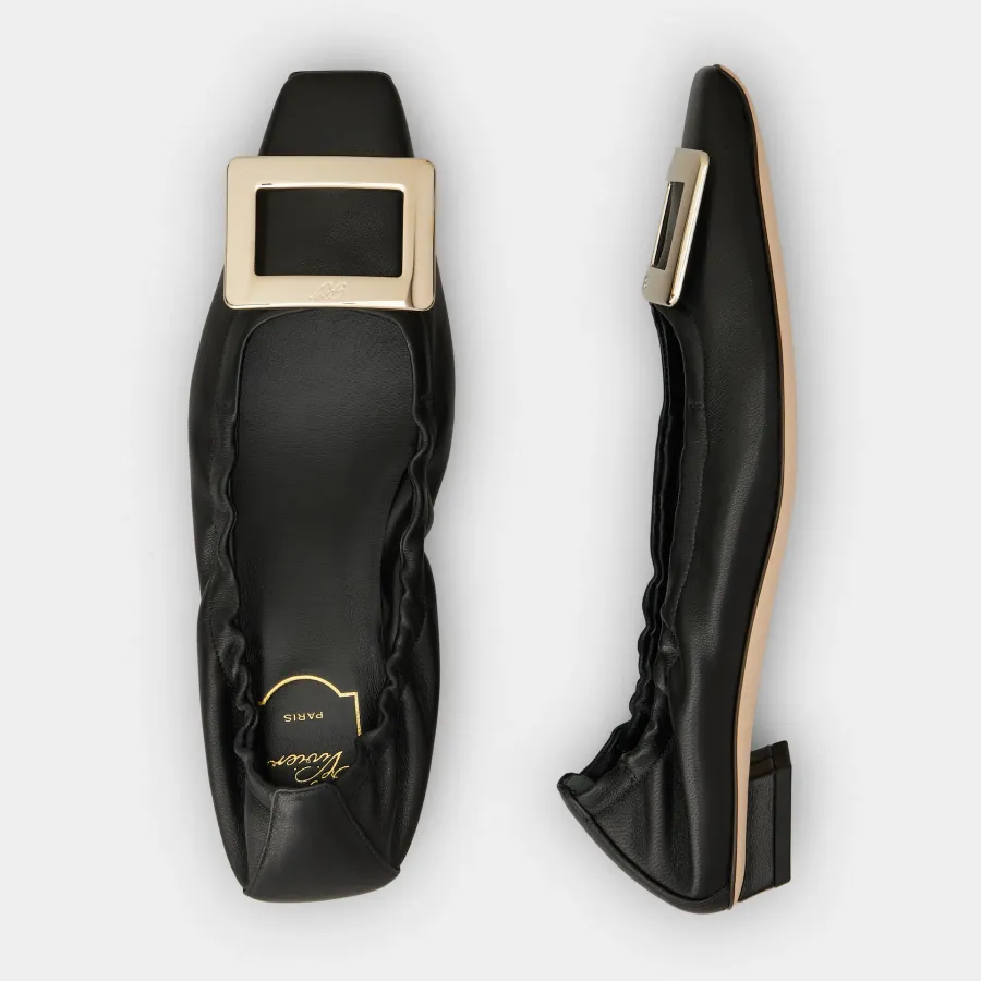 Roger Vivier Belle Vivier Ballerinas In White/Black Leather With Metal Buckle (Heel Height 2.5cm)