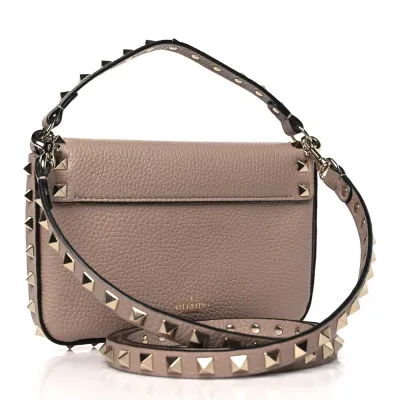 Valentino Garavani Small Rockstud Crossbody Pouch Poudre Grainy Calfskin Leather Gold Hardware