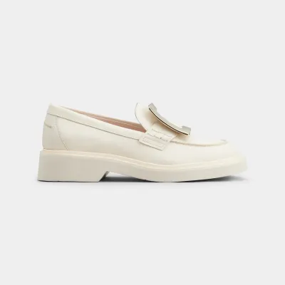Roger Vivier Viv' Rangers Loafers In White Leather With Metal Buckle (Heel Height 2.5cm)