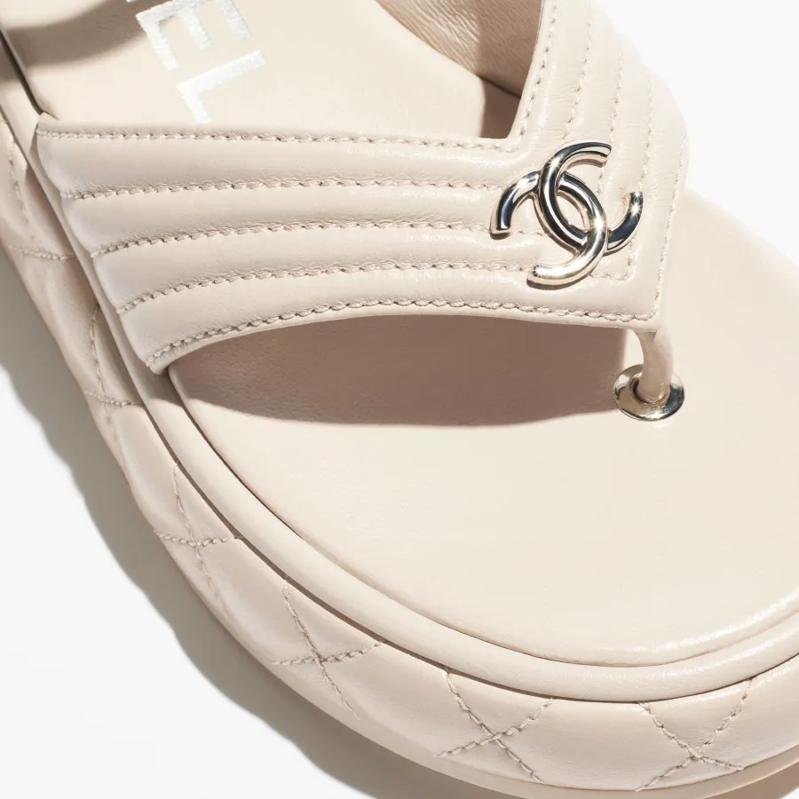Chanel Light grey sheep leather sandals