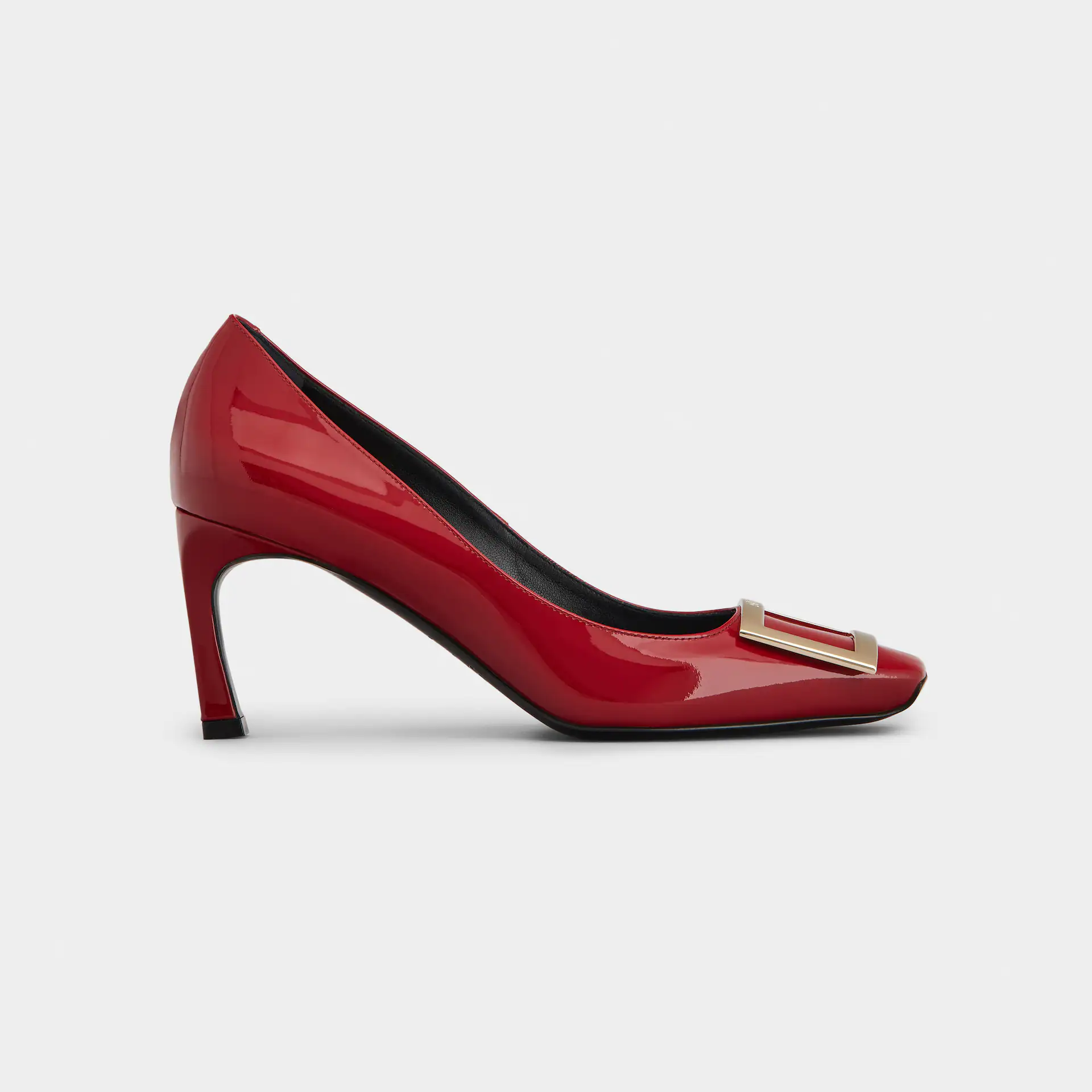 Roger Vivier Sapatilhas Trompette Salto Alto Em Couro Verniz Vermelho Com Fivela Metálica (Altura do Salto 7cm)