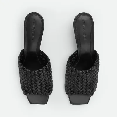 Bottega Veneta Knot Mule In Black Intrecciato Leather Mule With Signature Metal Knot Heel (Heel Height 4.5cm)