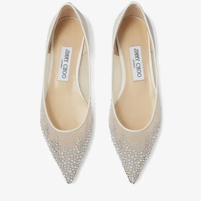 JIMMY CHOO White crystal mesh pointed Flat shoes