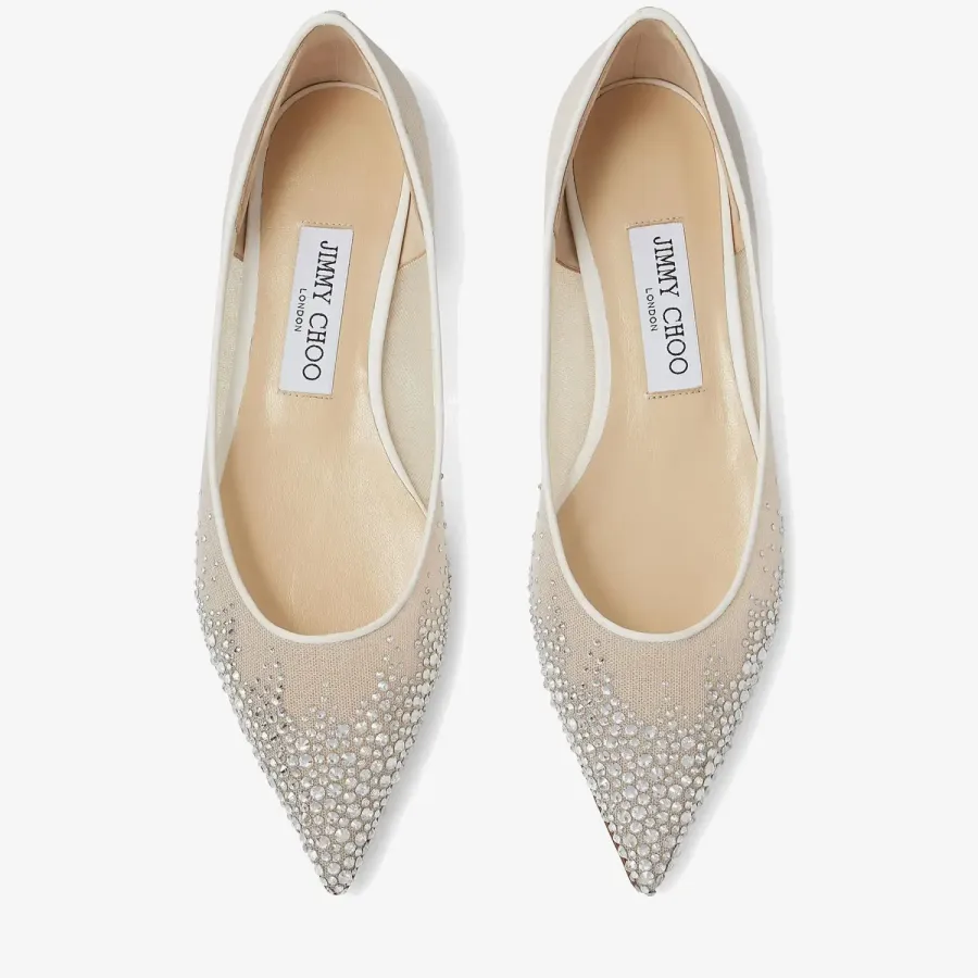 JIMMY CHOO White crystal mesh pointed Flat shoes