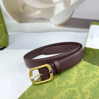 Gucci Women's Rectangular Buckle Belt In Black/Coffee/Brown/Red Smooth Calfskin With Gold Hardware 30mm