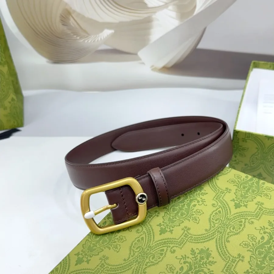 Gucci Women's Rectangular Buckle Belt In Black/Coffee/Brown/Red Smooth Calfskin With Gold Hardware 30mm