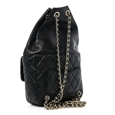 Chanel In Seoul Backpack Small Black Quilted Lambskin Leather Light Gold Hardware
