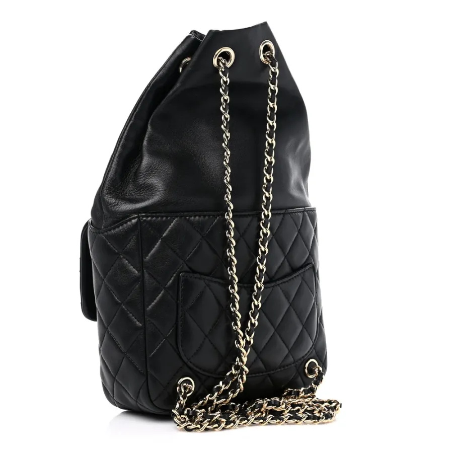 Chanel In Seoul Backpack Small Black Quilted Lambskin Leather Light Gold Hardware