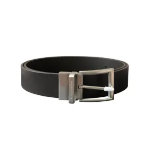 Bottega Veneta Men's  Square Buckle Belt In Coffee/Black Calfskin With Silver Hardware 35mm