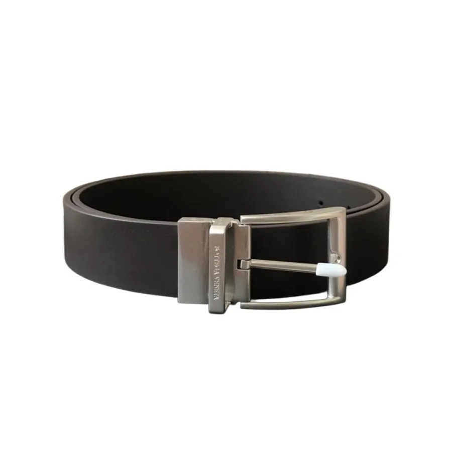 Bottega Veneta Men's  Square Buckle Belt In Coffee/Black Calfskin With Silver Hardware 35mm