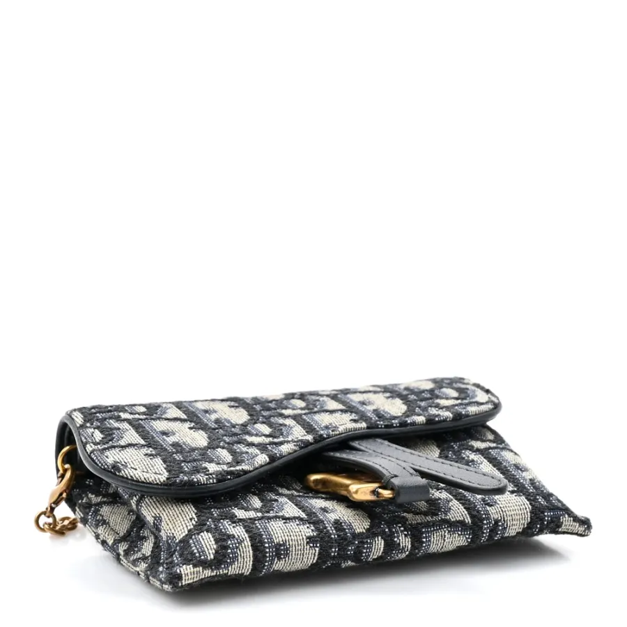 Dior Nano Saddle Chain Pouch Blue Oblique Canvas Gold Hardware