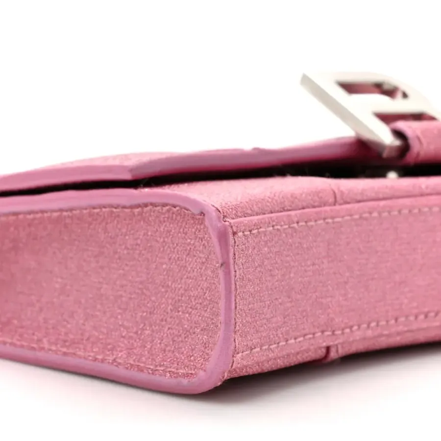 Balenciaga XS Hourglass Wallet On Chain Sweet Pink Sparkling Fabric Silver Hardware