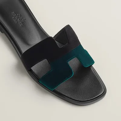 HERMES Oran Dark green Slippers