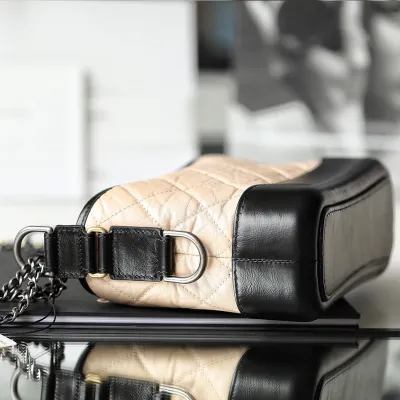 Chanel Apricot with black Bag Quilted Calfskin Leather Shoulder Bags Crossbody Bags