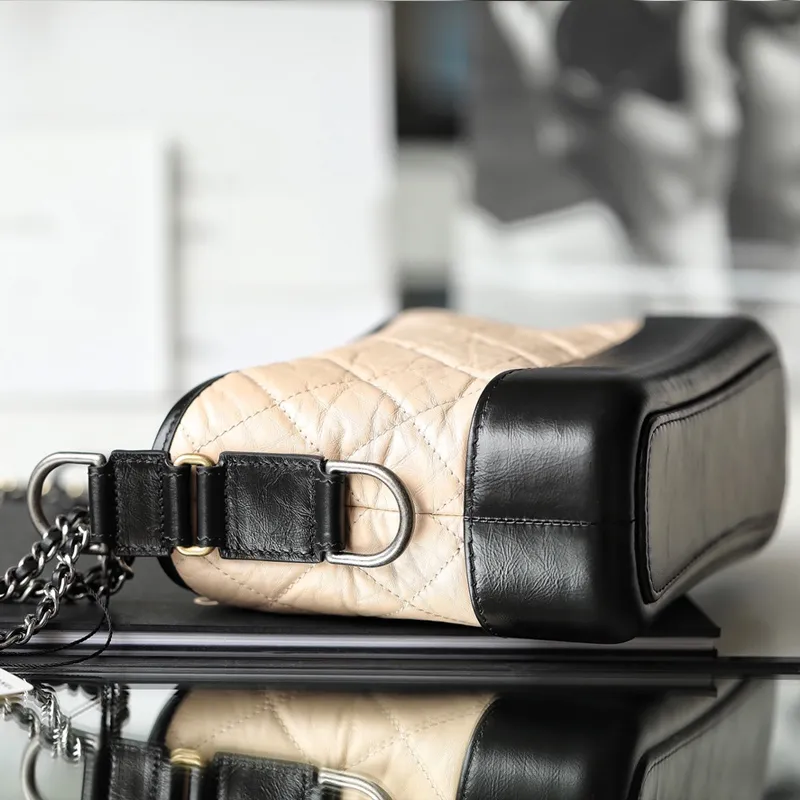 Chanel Apricot with black Bag Quilted Calfskin Leather Shoulder Bags Crossbody Bags