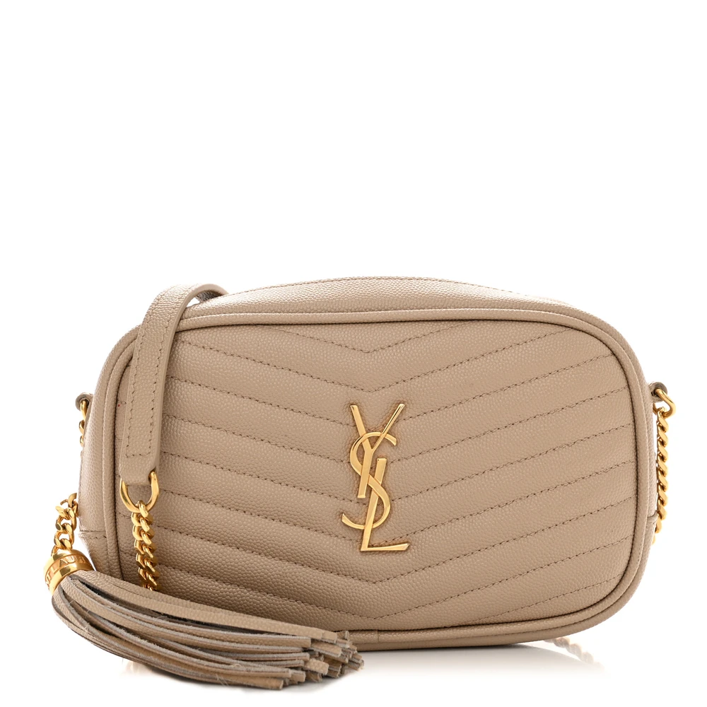 Saint Laurent Mini Lou Camera Bag Dark Beige Monogram Grain De Poudre Matelassê Couro Hardware Dourado