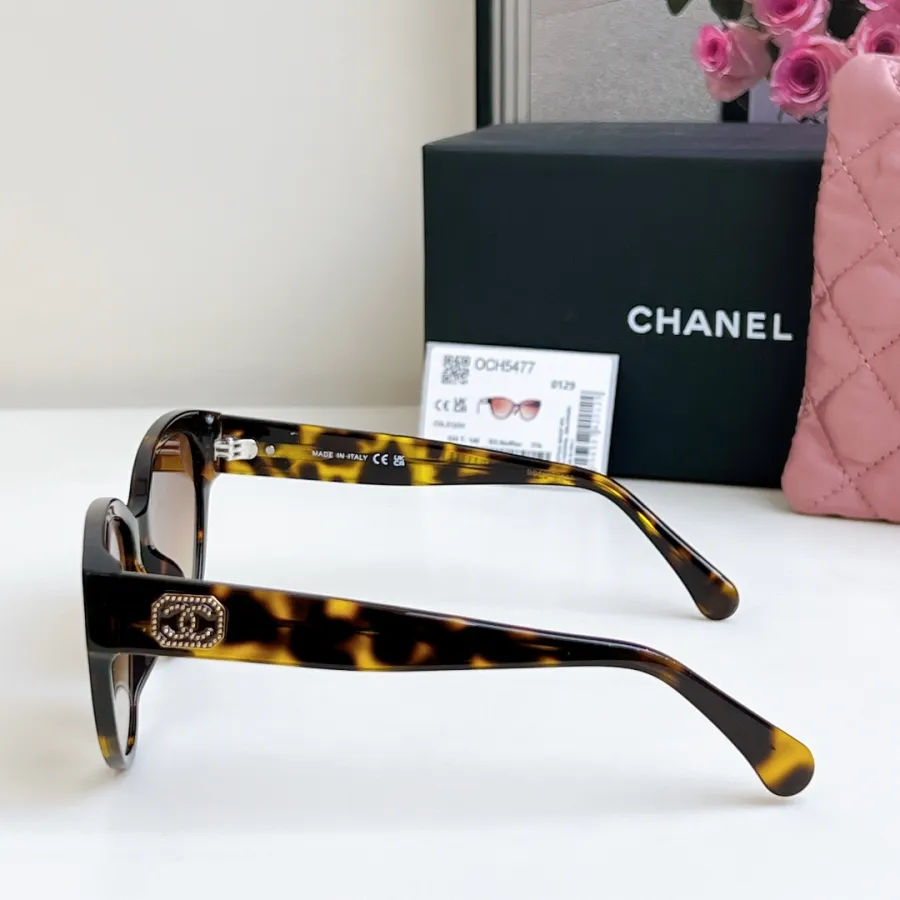 CHANEL glasses leopard-print brown gold color size 55口16-140