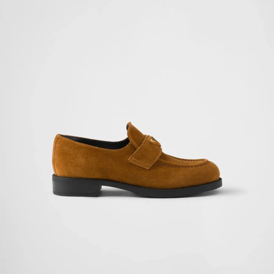PRADA Cognac suede leather loafers