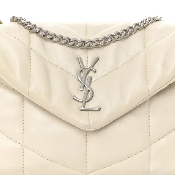Saint Laurent Mini Loulou Chain Satchel Crema Soft Quilted Puffer Monogram Lambskin Leather Silver Hardware - Image 8