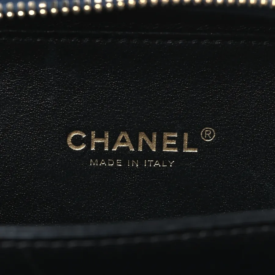 Chanel CC Filigree Vanity Case Small Navy/Black Quilted Caviar Leather Gold Hardware