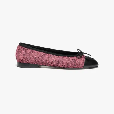 Chanel Autumn and winter series flat shoes, wool twill soft woolen and lambskin pink and black Ballet  Shoes