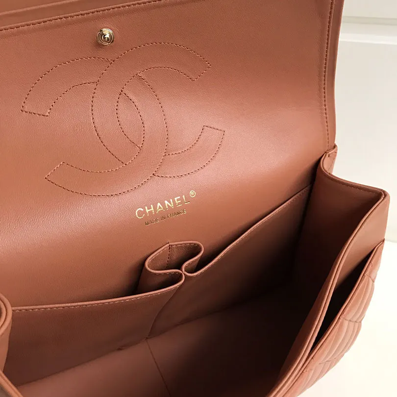 Chanel CF Caramel Colour / White Quilted Lambskin Leather Crossbody Bags