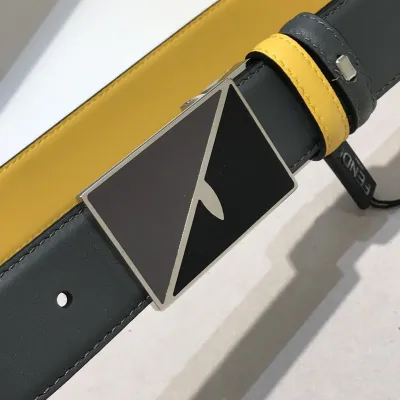 Fendi Men's FF Monster Eyes Reversible Belt In Blue/Black/Yellow Calfskin With Silver Hardware 35mm