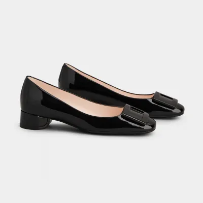 Roger Vivier U Look Ballerinas In Black Patent Leather With Lacquered Buckle (Heel Height 2.5cm)