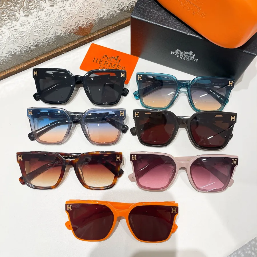 Hermès square frame glasses black/teal/grey/black brown/pink/leopard/orange color Size 51口21-140