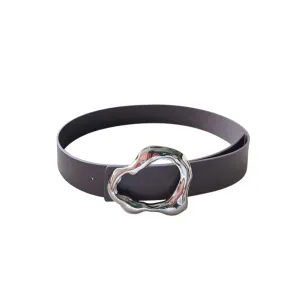 Bottega Veneta Women's Irregular Buckle Adjustable Belt In Coffee/Black/Brown Calfskin With Silver Hardware 40mm