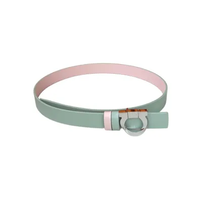 Ferragamo Women's Gancini Reversible Fixed Belt In Mint Blue/Blue/Red/Black/Pink Calfskin With Gold/Silver Hardware 25mm