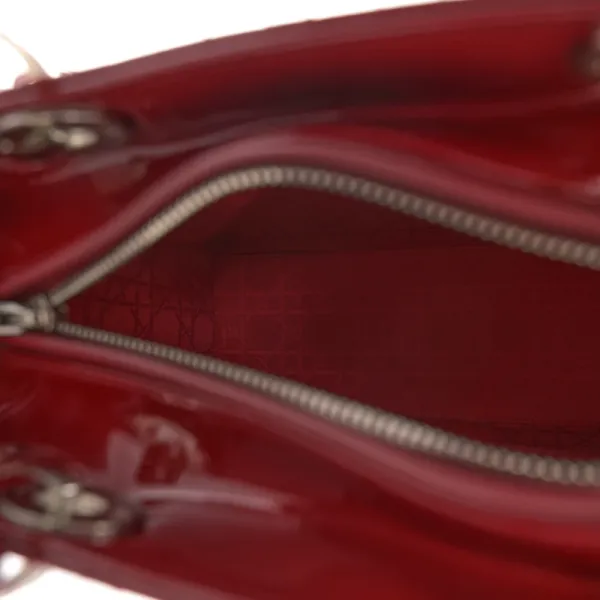 Dior Medium Lady Dior Dark Red Patent Cannage Calfskin Leather Silver Hardware - Image 7