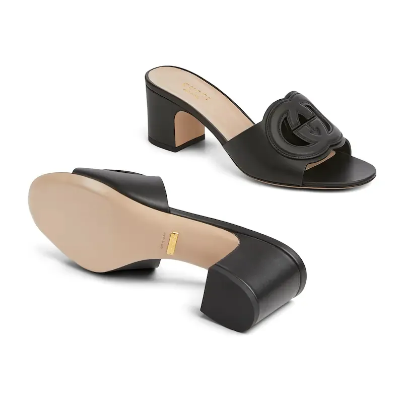 Gucci black high-heeled slippers