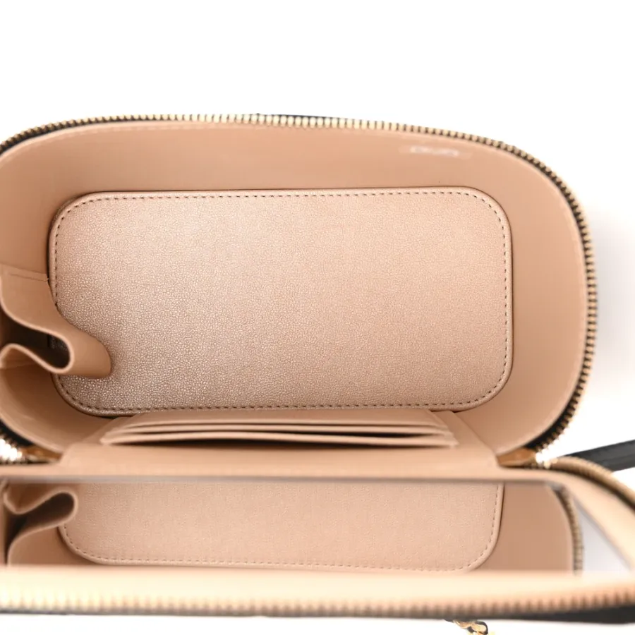 Chanel CC Dynasty Vanity Case Small Black Quilted Lambskin Leather Gold Hardware