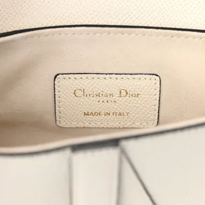 Dior Mini Saddle Bag With Strap White Grained Calfskin Leather Brass Hardware