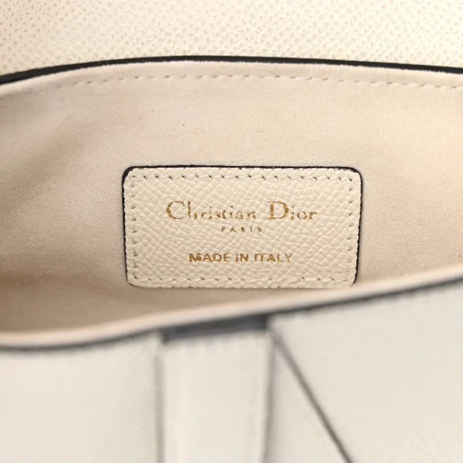 Dior Mini Saddle Bag With Strap White Grained Calfskin Leather Brass Hardware