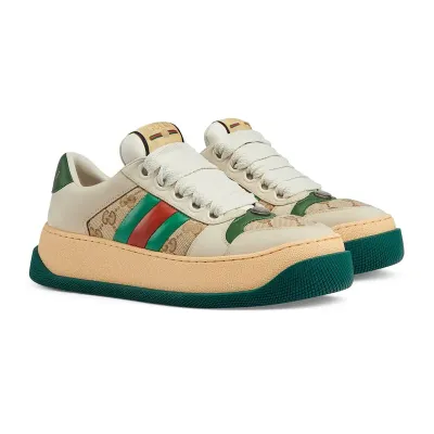 Gucci Screener series women's sports shoes white green Sneakers