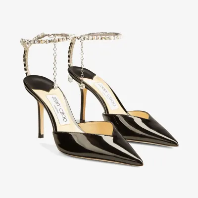 JIMMY CHOO Crystal decorated black patent leather heels
