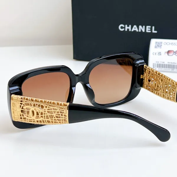 CHANEL square frame glasses black gold color size 54-20-140 - Image 8