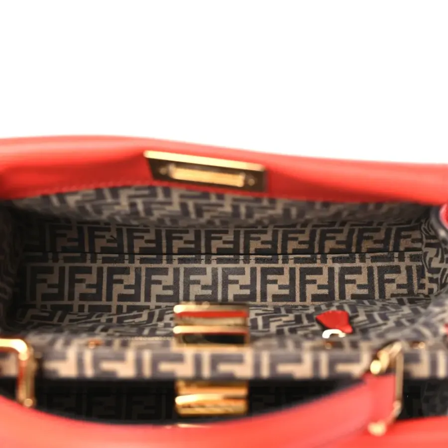 Fendi Mini FF Peekaboo Iconic Satchel Tulipano/Miele/Moro Seta Vitello Leather & Suede Gold Hardware