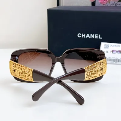 CHANEL square frame glasses brown gold color size 54-20-140
