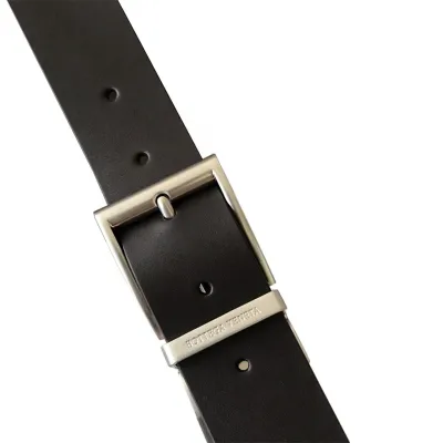 Bottega Veneta Men's  Square Buckle Belt In Coffee/Black Calfskin With Silver Hardware 35mm
