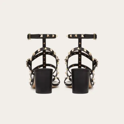 VALENTINO Black Wraparound ankle strap rivet sandals (heel height 6cm)