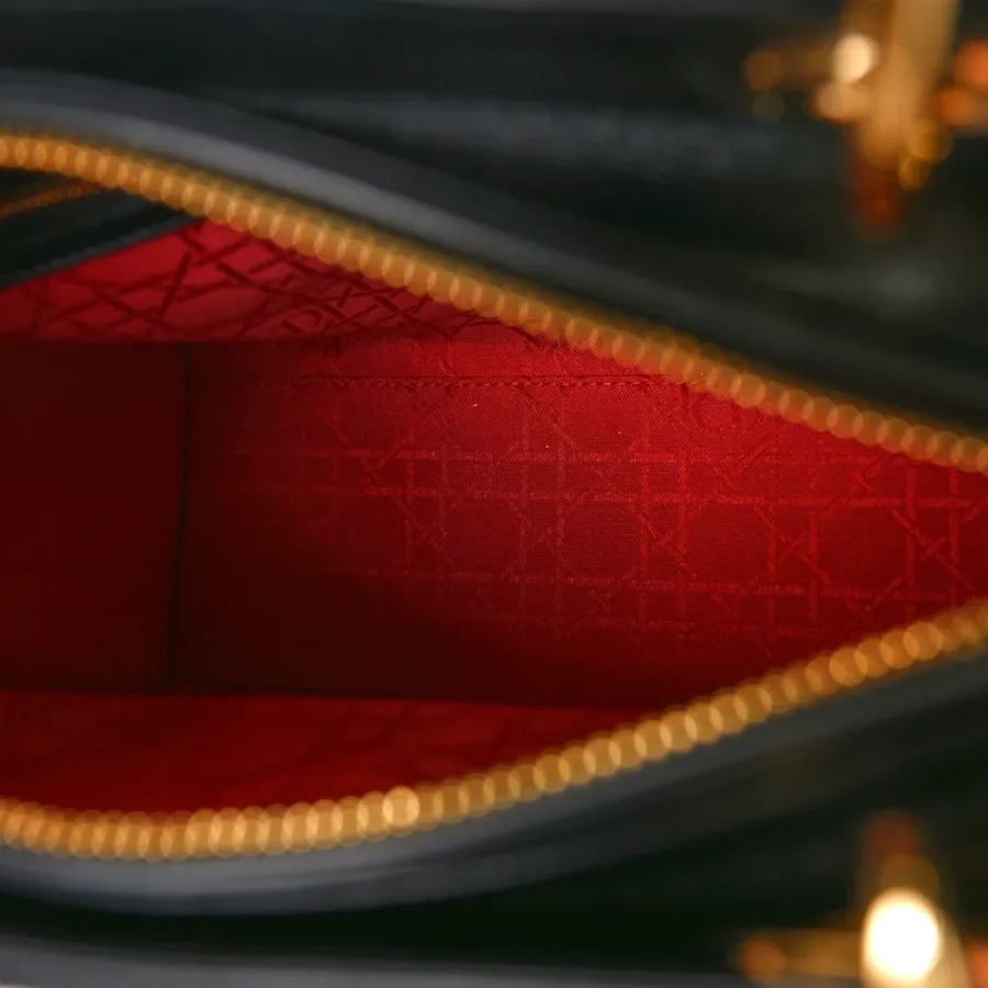 Dior Medium Lady Dior Black Cannage Lambskin Leather Gold Hardware