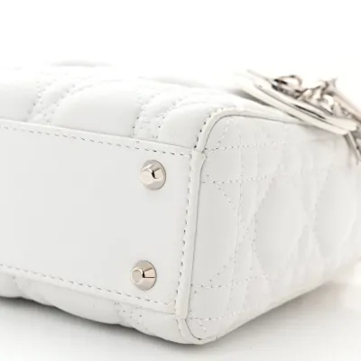 Dior Mini Lady Dior White Lambskin Cannage Leather Silver Hardware