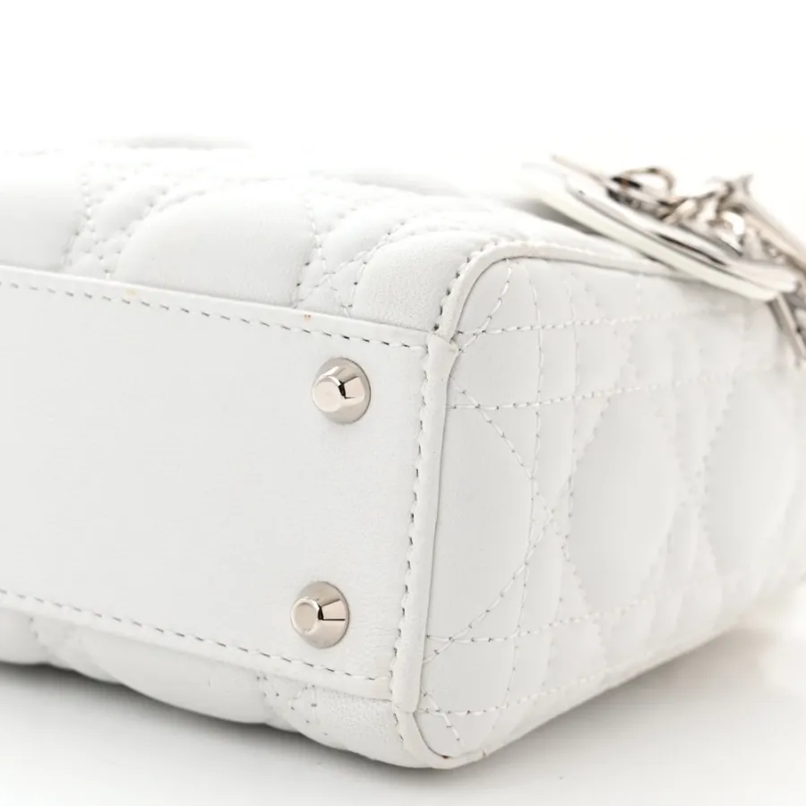 Dior Mini Lady Dior White Lambskin Cannage Leather Silver Hardware